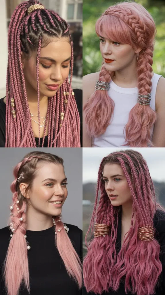 Braided Pink Ponytail Wig