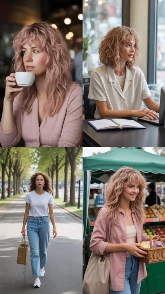 Crimped Pink Wig with Natural-Looking Texture