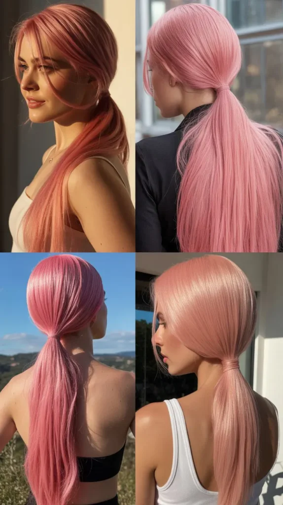 Long Straight Pink Ponytail Wig