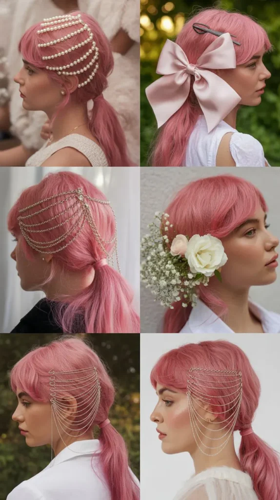Pink Ponytail With Accessories Wig