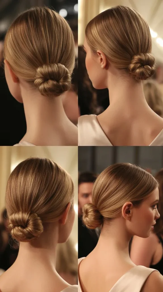 Knotted Low Bun with Blonde Highlights