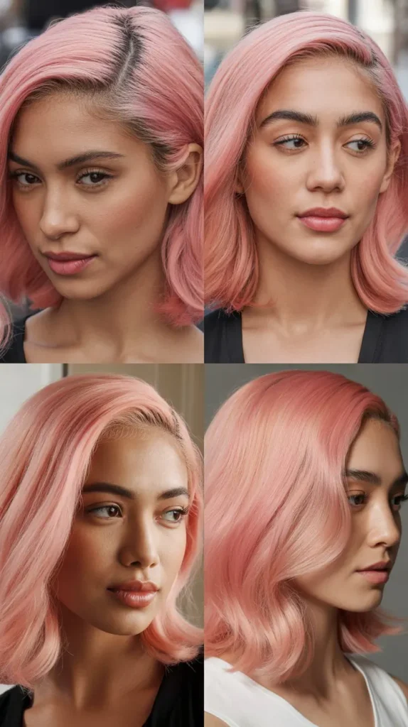 Side Part Pink Lace Front Wig with Natural Hairline