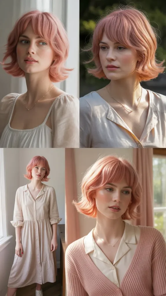 Side Part Strawberry Pink Wig with Wispy Ends