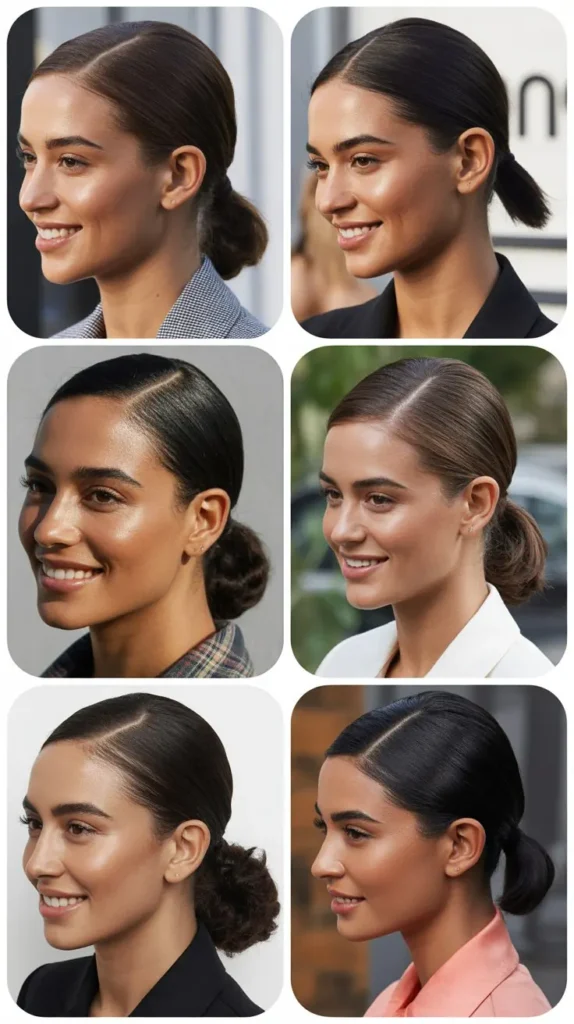 Sleek Low Ponytail with Center Part
