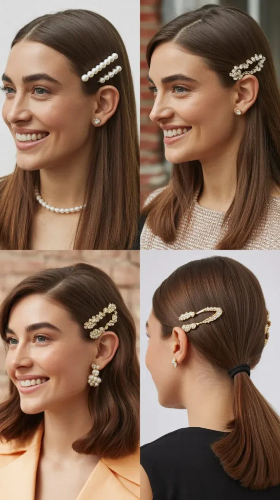 Straight Hair with Pearl or Jewel Clips