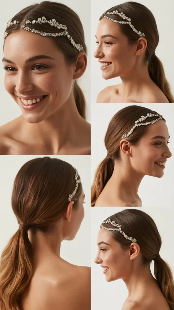 Bejeweled Parting with Sleek Ponytail