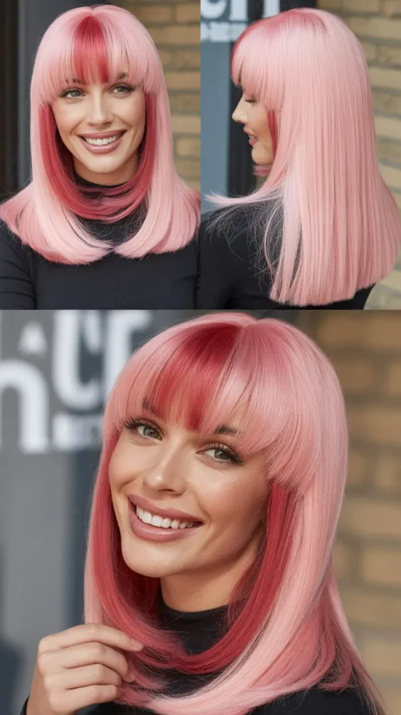 Two-Tone Pink Straight Wig (Light and Dark Pink Split)