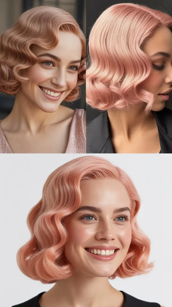 Pink Finger Wave Bob Wig