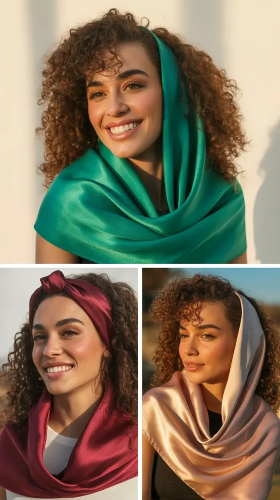 Curly Hair with a Satin Scarf