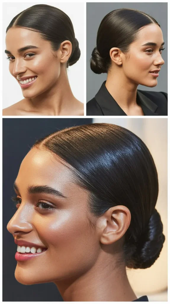 Sleek Low Bun with Glossy Finish