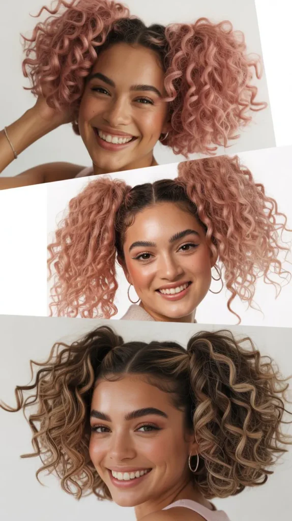  Rose Pink Curly Pigtails