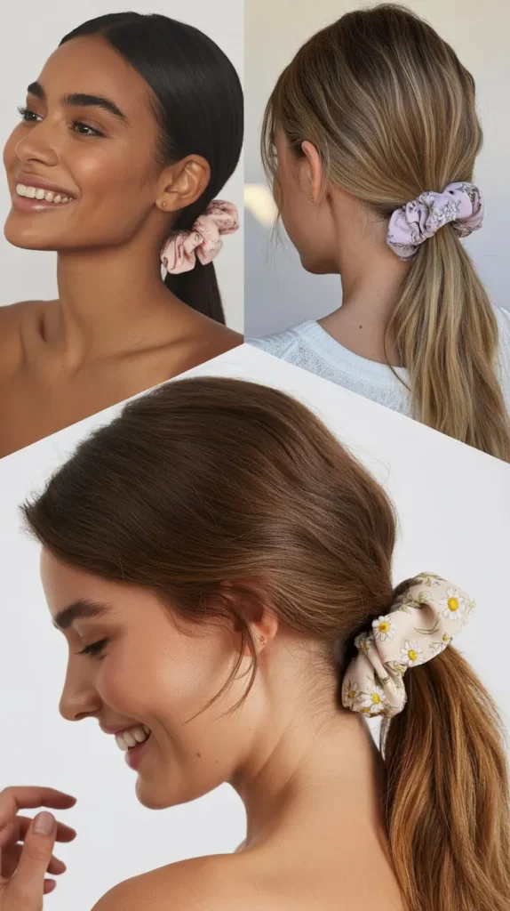 Sleek High Ponytail with Floral Scrunchie