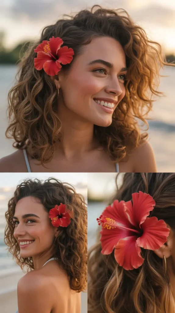  Beach Waves with Hibiscus Clip