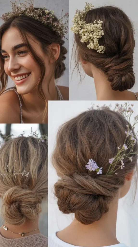 Low Bun with Wildflower Accents