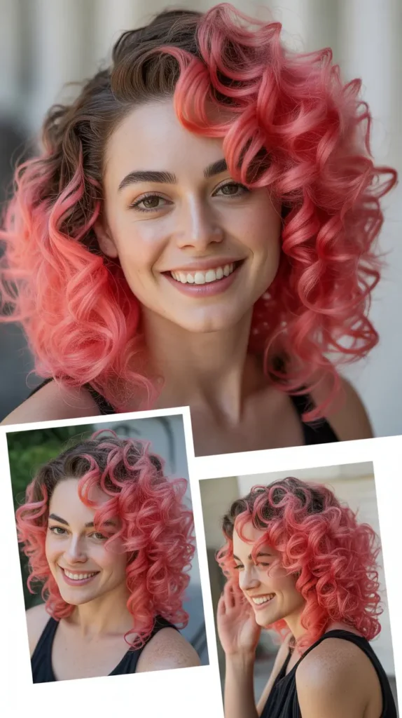 Flamingo Pink Curly Side Part