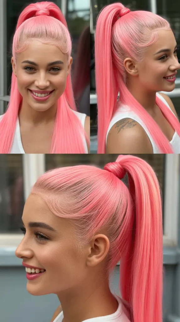 Bubblegum Pink Straight Wig with High Ponytail Style