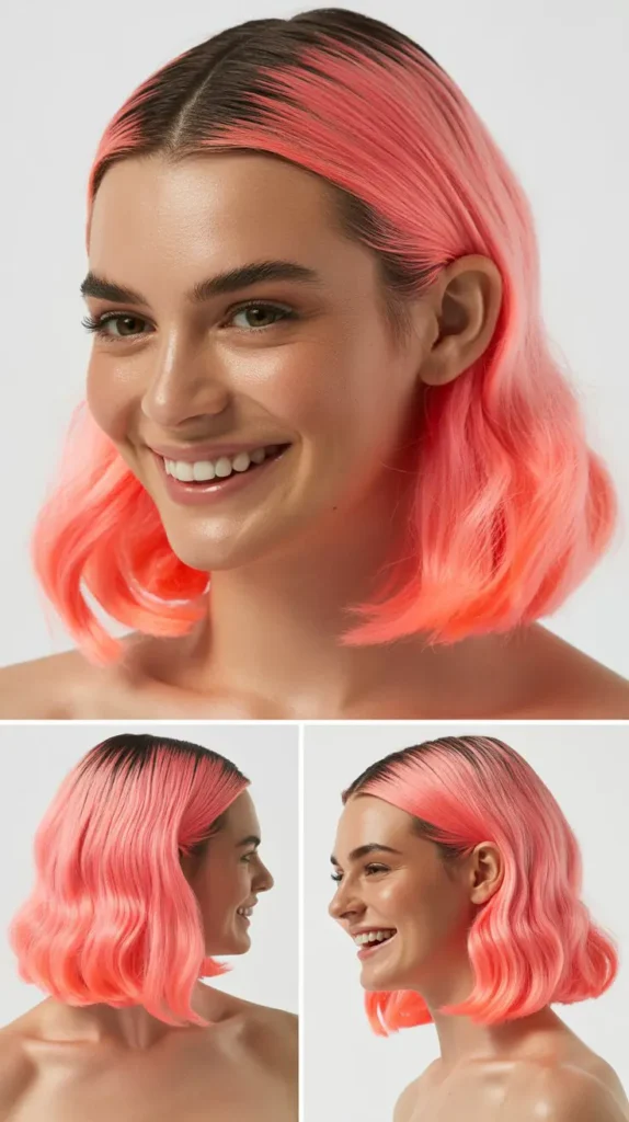 Neon Pink Half Up Half Down Wig with Slicked-Back Top