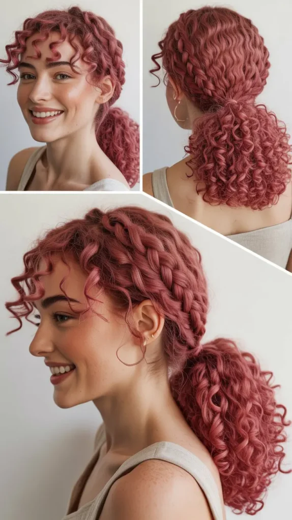 Azalea Pink Curly Braided Ponytail