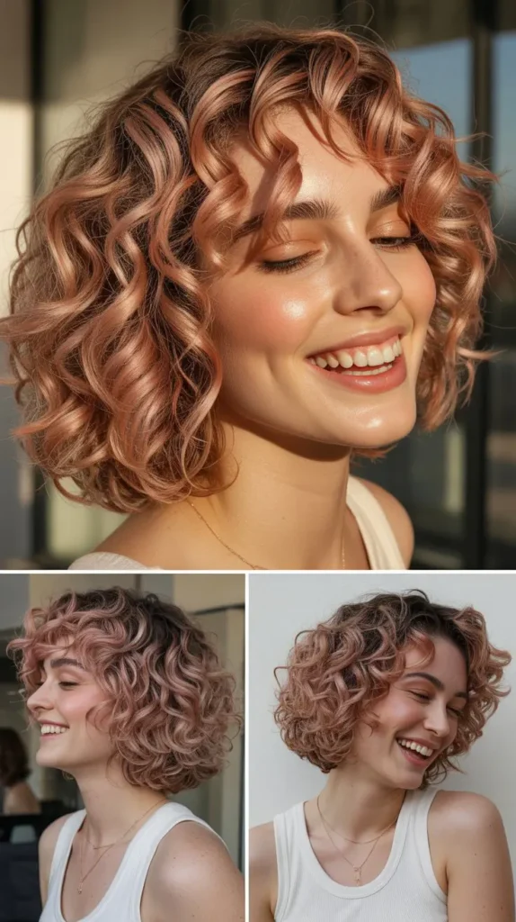 Rose Gold Curly Bob