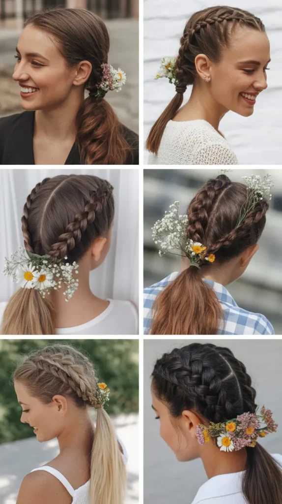 Braided Ponytail with Floral Accessories