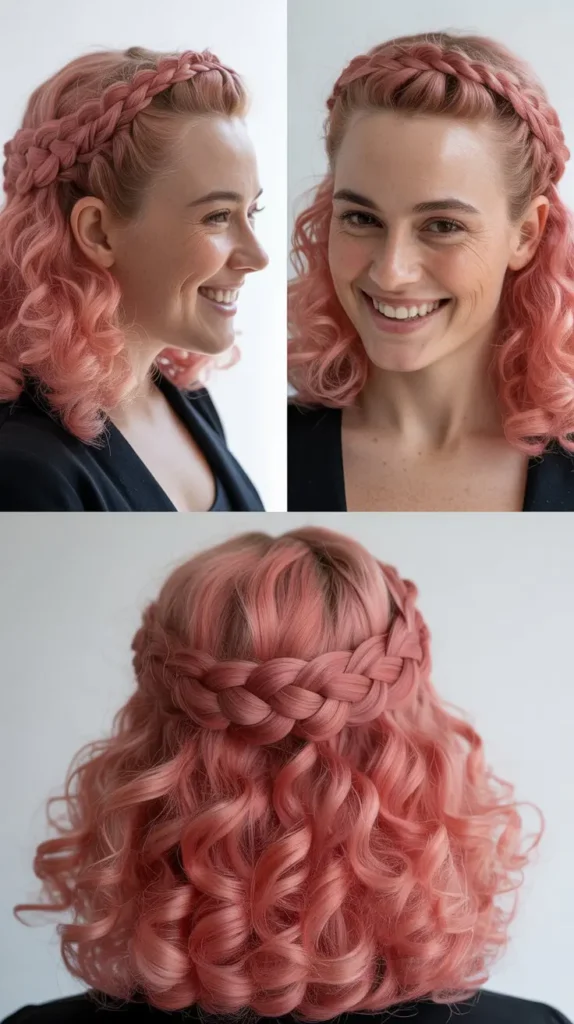 Orchid Pink Curly Crown Braid