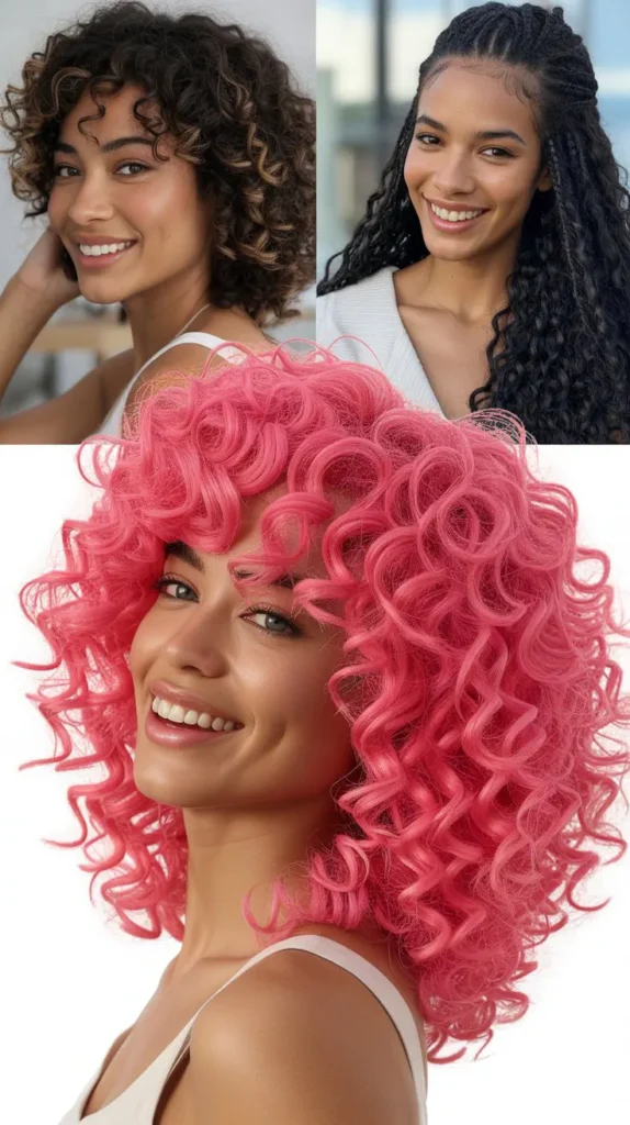 Hot Pink Kinky Curly Wig