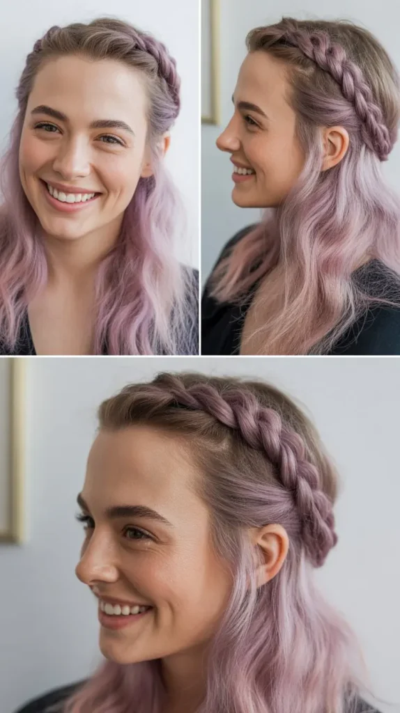 Lilac Pink Half Up Half Down Wig with Twisted Rope Braid