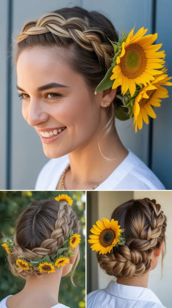 Braided Updo with Sunflowers