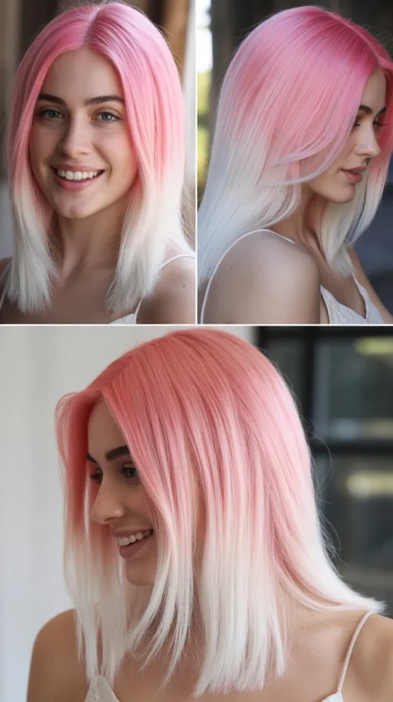 Pink Ombre Straight Wig (Pink to White)