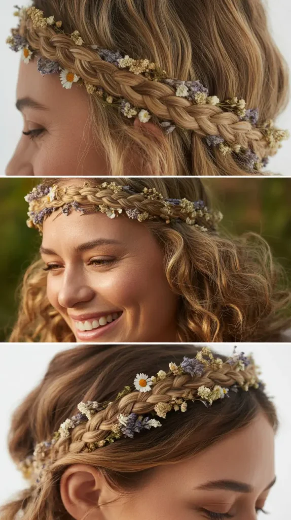  Braided Headband with Pressed Flowers