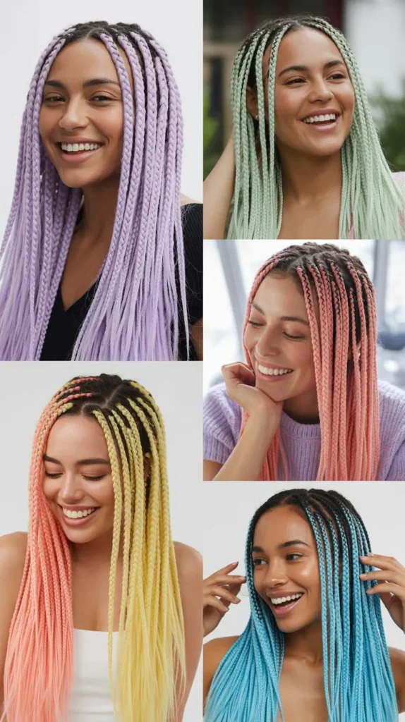 Box Braids with Spring Color Extensions