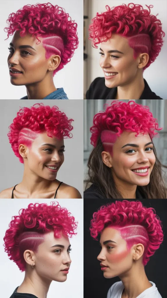  Electric Pink Curly Mohawk