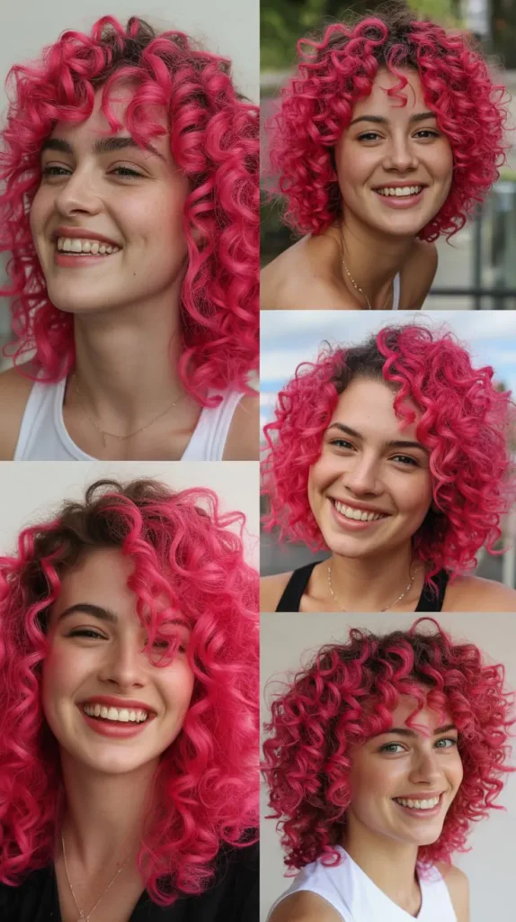 Neon Pink Corkscrew Curls