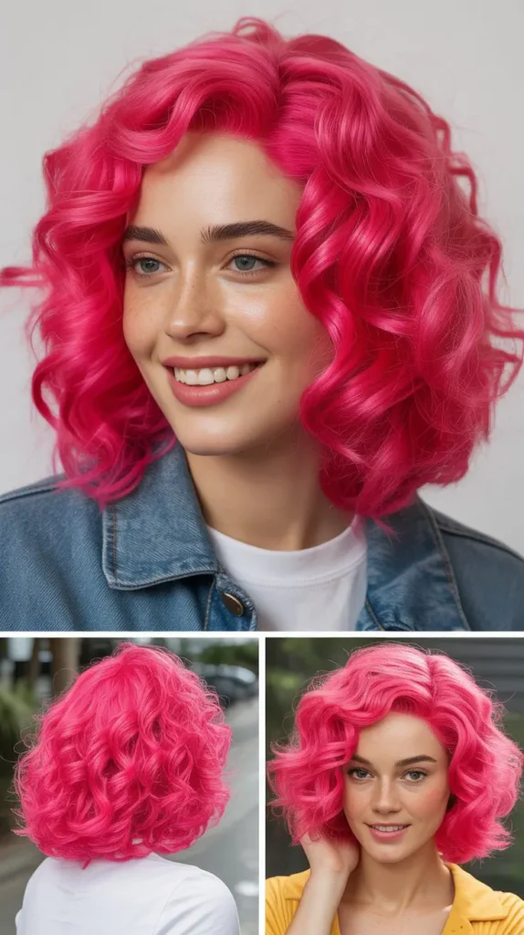 Bold Magenta Pink Curly Lob Wig