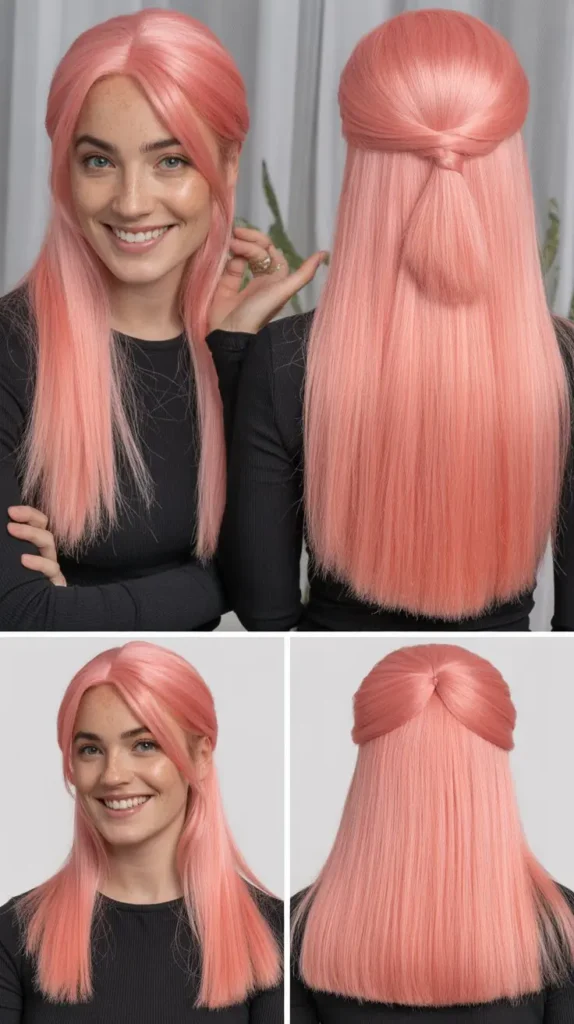 Classic Long Pink Half Up Half Down Wig — Timeless Everyday Style