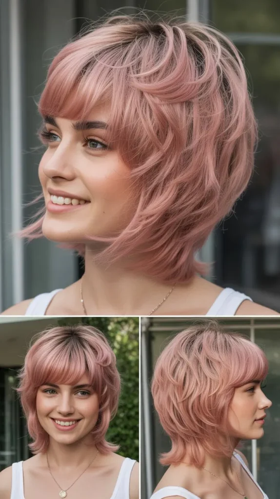 Dusty Pink Shag Cut Wig