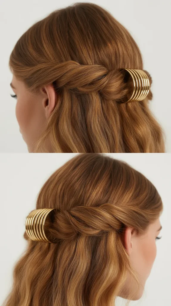  Half-Up with Metallic Hair Rings