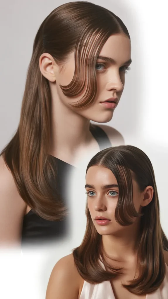 Sleek Straight Hair with a Deep Side Part