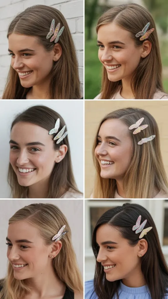 Straight Hair with Butterfly Clips