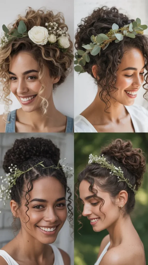 Curly Updo With Floral Accessories