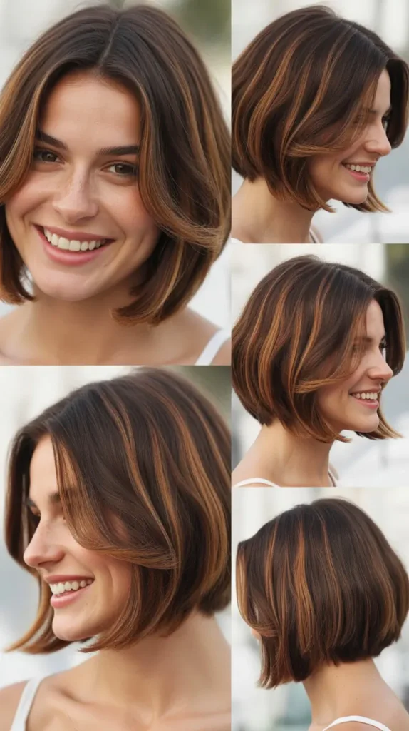 Brown Bob with Caramel Peekaboo Highlights