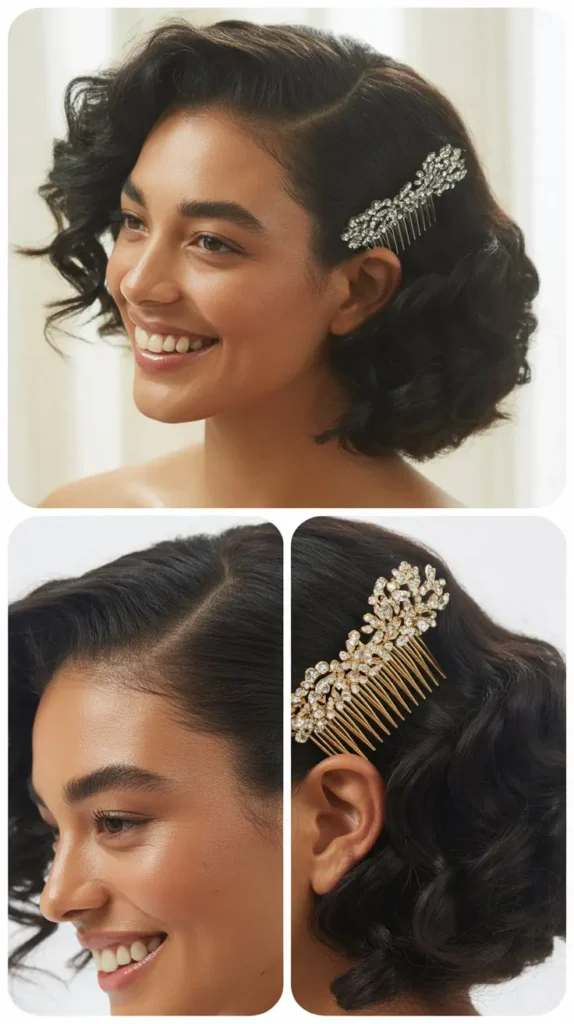 Side-Swept Curls with Jeweled Comb