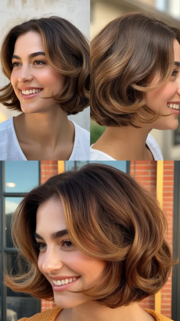 Brown Bob with Caramel Highlights and Flipped Ends