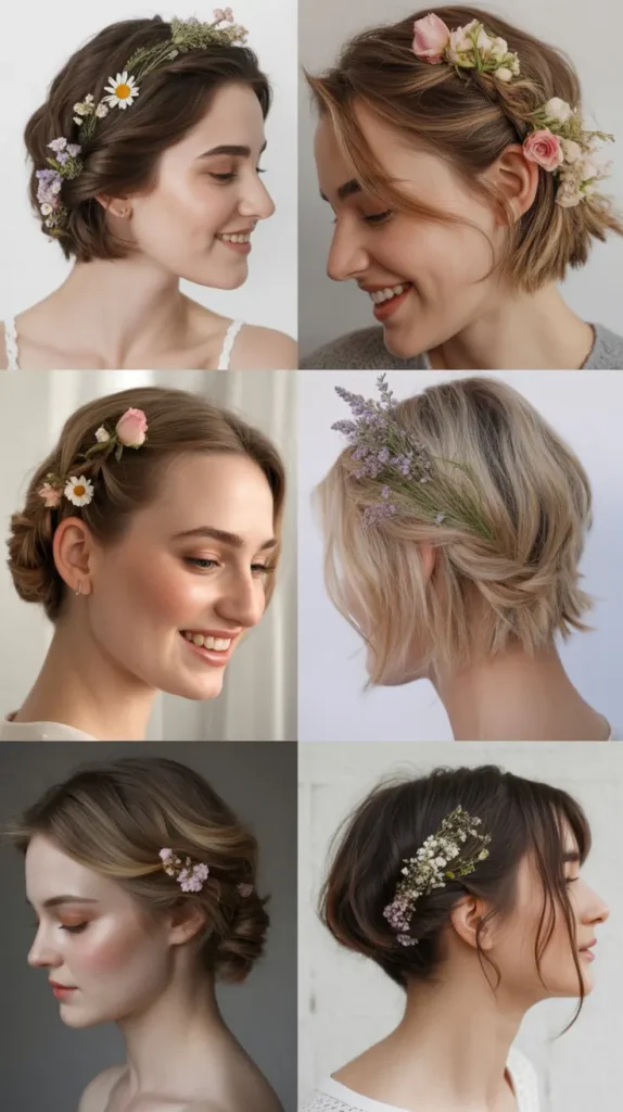 Floral Pinned Short Hair Updo