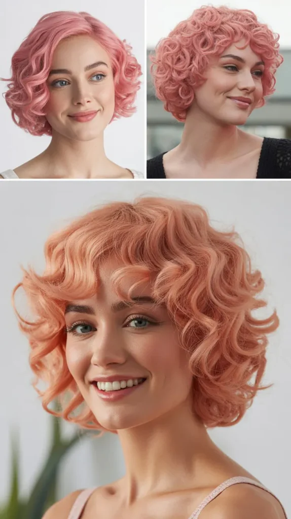 Curly Pink Bob Wig