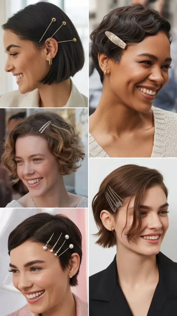 Asymmetric Pinned Styles on Short Hair