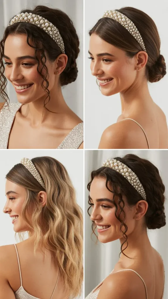 Curled Tendrils with a Beaded Headband Hat