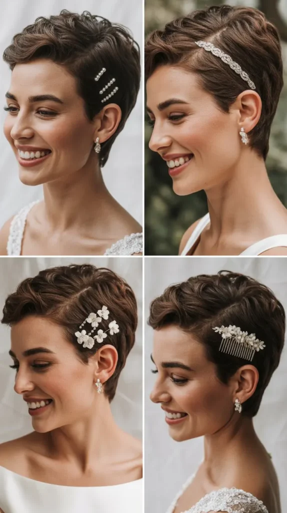 Chic Pixie Cut with Bridal Accessories