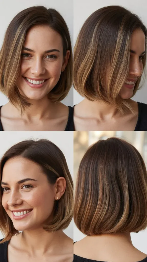 Classic Brown Bob with Soft Caramel Highlights