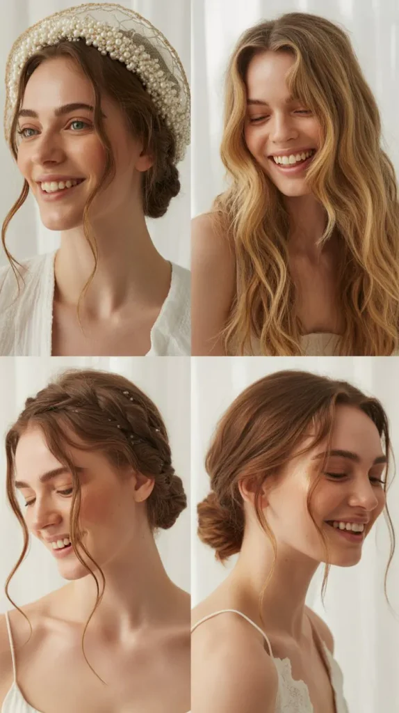 Loose Romantic Updo with Pearl-Embellished Bonnet